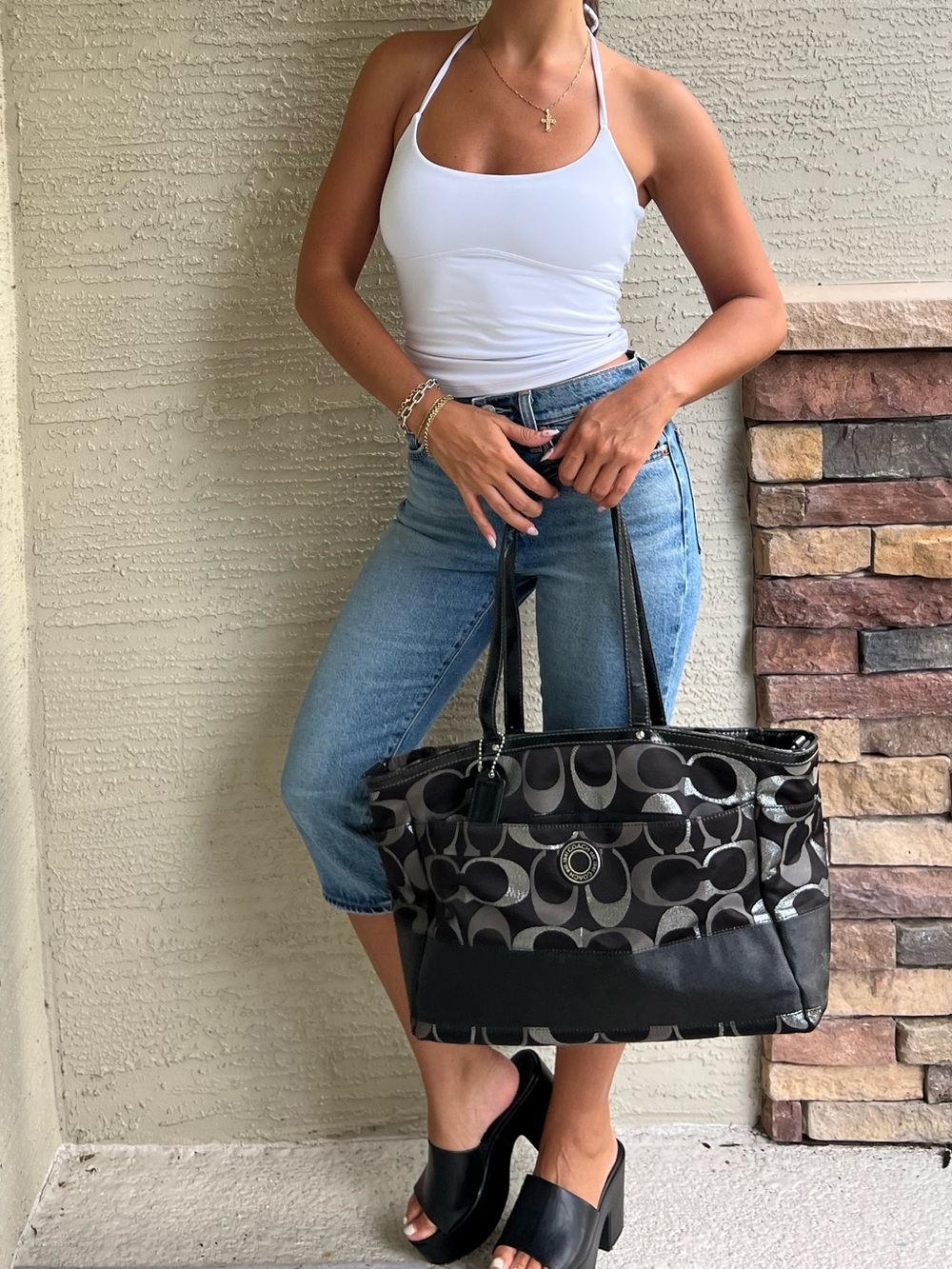 Coach jacquard tote/diaper bag